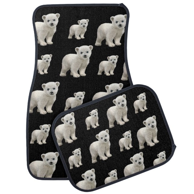White Polar Bear Black Floor Car Mats (Set)
