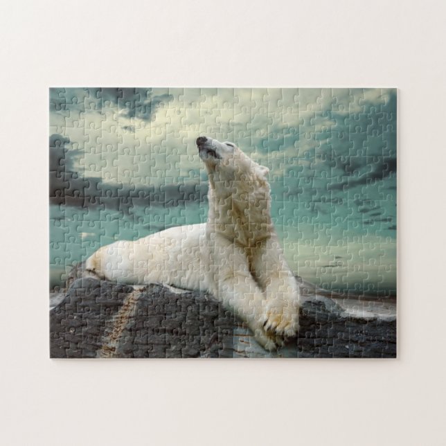 White Polar Bear Hunter on rock Jigsaw Puzzle (Horizontal)
