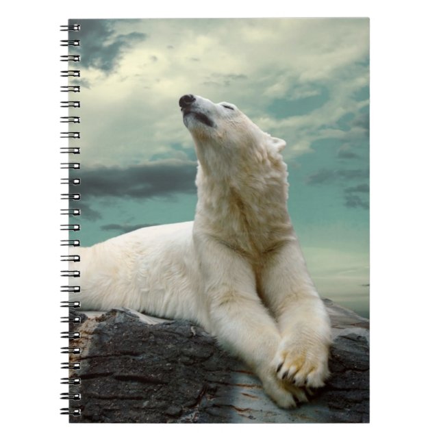 White Polar Bear Hunter on rock Notebook (Front)