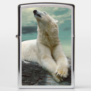 White Polar Bear Hunter on rock Zippo Lighter