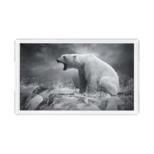 White Polar Bear Hunter on the Ice in water Acrylic Tray