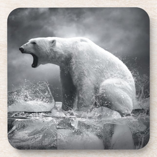 White Polar Bear Hunter on the Ice in water Coaster (Front)