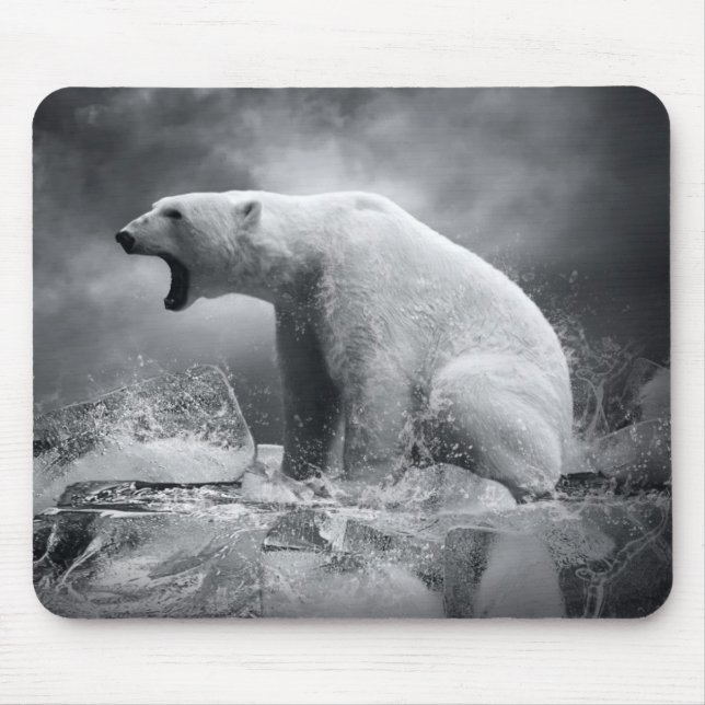 White Polar Bear Hunter on the Ice in water Mouse Pad (Front)