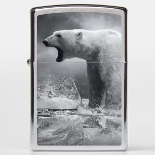 White Polar Bear Hunter on the Ice in water Zippo Lighter