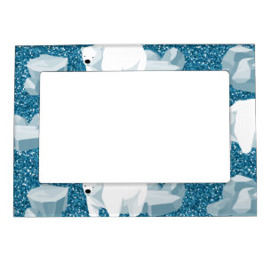White Polar Bear North Wild Animal Blue Cold Magnetic Frame