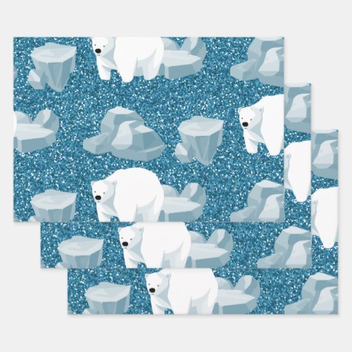 White Polar Bear North Wild Animal Blue Cold Wrapping Paper Sheets