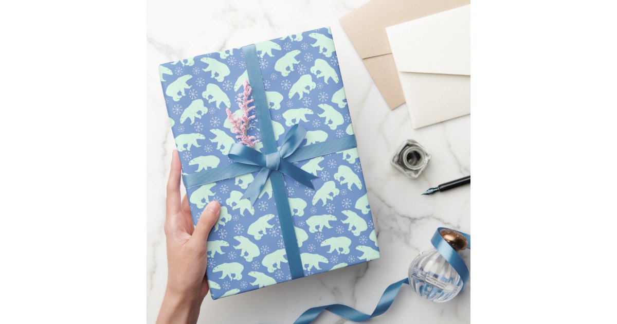 White Polar Bear on Blue All Occasion Wrapping Paper