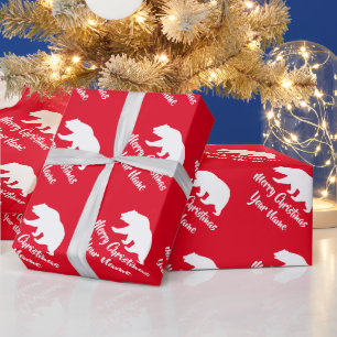 White polar bear silhouette custom red Christmas Wrapping Paper