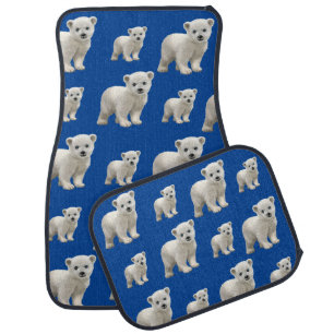 White Polar Bears Deep Blue Floor Car Mats