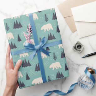 White Polar Bears Evergreen Trees in the Snow Wrapping Paper