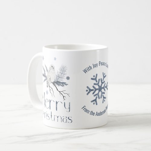 White Polar Owl On A Branch Merry Christmas Coffee Mug