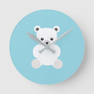 White Polar Teddy Bear Round Clock