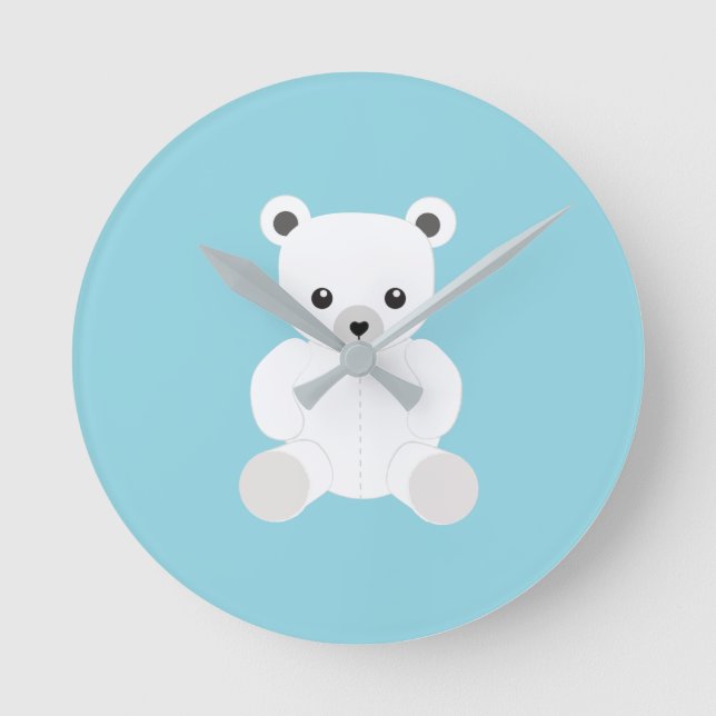 White Polar Teddy Bear Round Clock (Front)