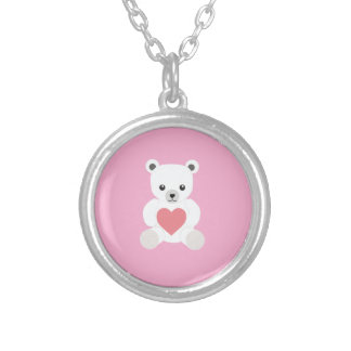White Polar Teddy Bear with Heart Necklace