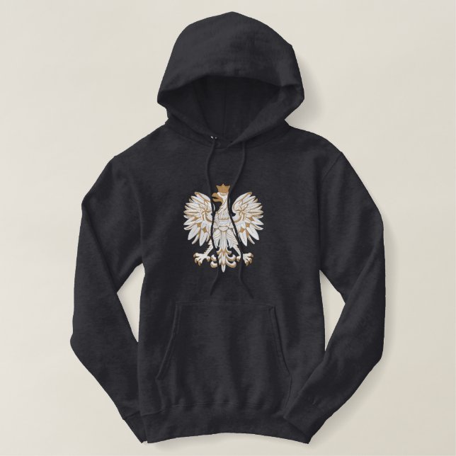 White Polish Eagle Embroidered Hoodie (Design Front)