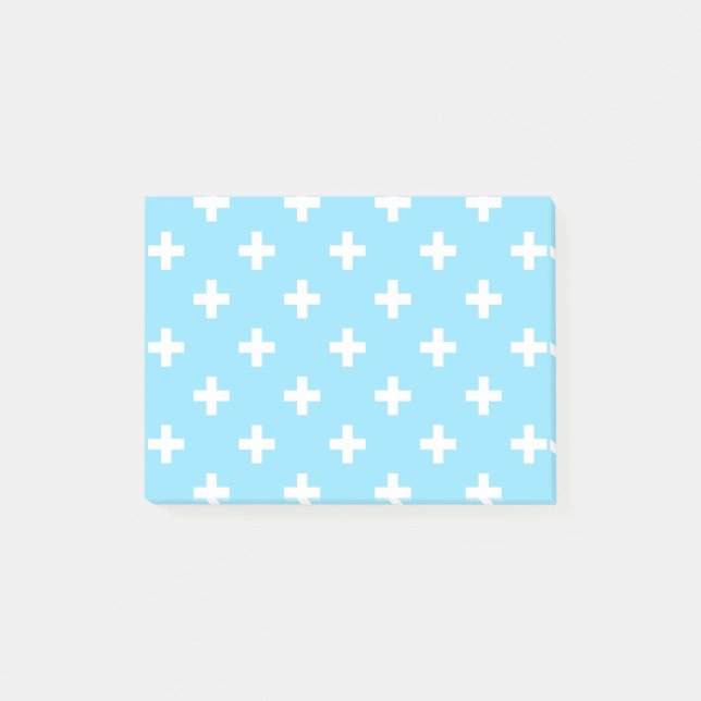 White polka crosses on baby blue post-it notes (Front)