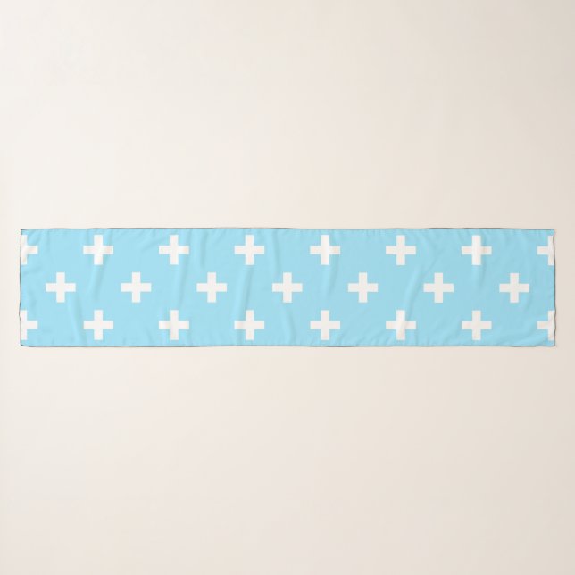 White polka crosses on baby blue scarf (Front (Horizontal))