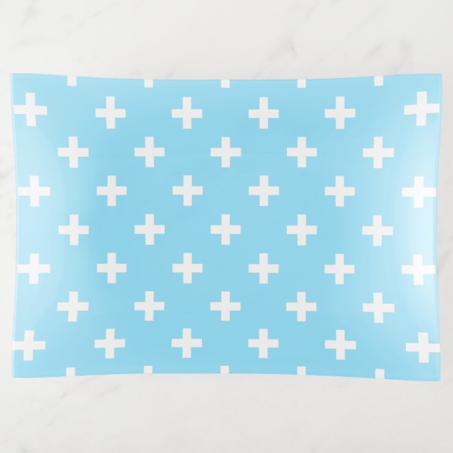 White polka crosses on baby blue trinket tray (Front)