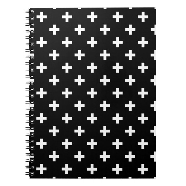 White polka crosses on black notebook (Front)