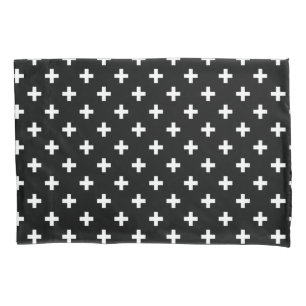 White polka crosses on black pillow case