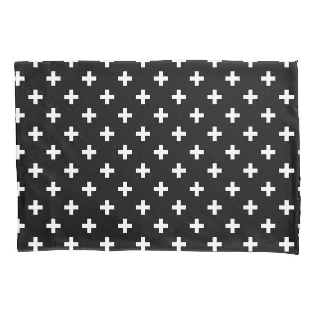 White polka crosses on black pillow case (Front)