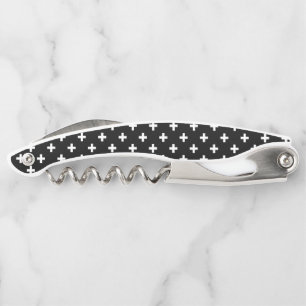 White polka crosses on black waiter's corkscrew