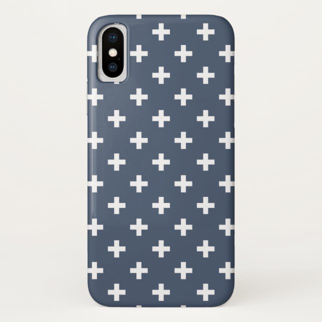 White polka crosses on blue-gray Case-Mate iPhone case (Back)
