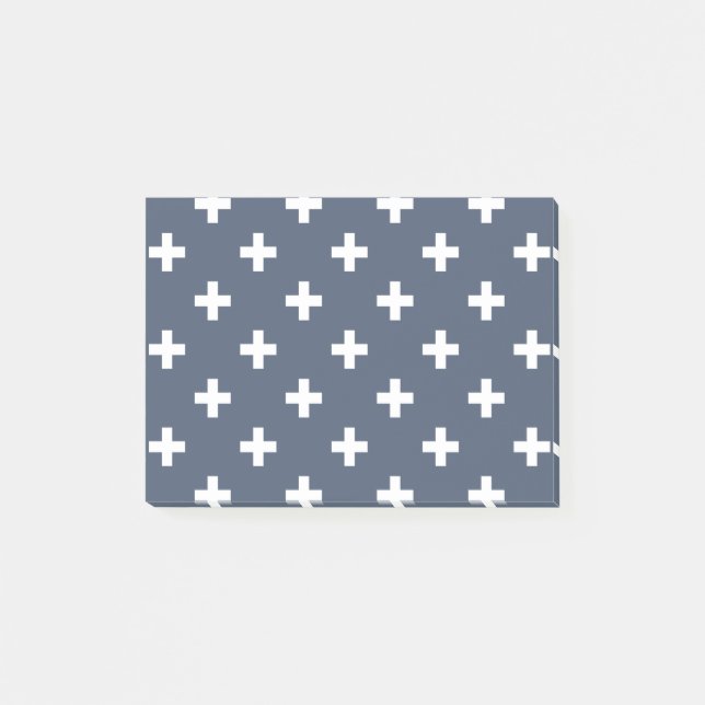 White polka crosses on blue-gray post-it notes (Front)