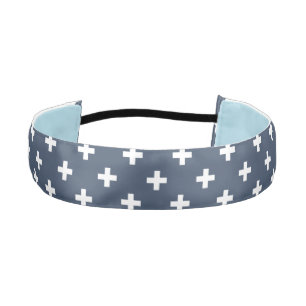 White polka crosses on blue-grey athletic headband
