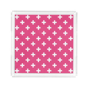 White polka crosses on fuchsia acrylic tray