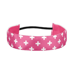 White polka crosses on fuchsia athletic headband