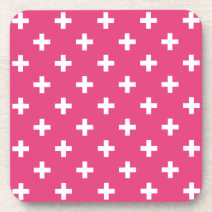 White polka crosses on fuchsia beverage coaster