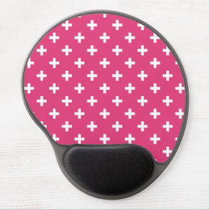 White polka crosses on fuchsia gel mouse pad