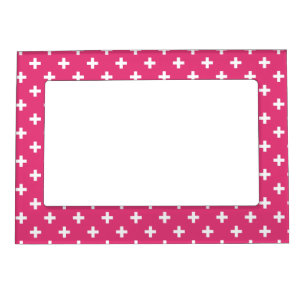 White polka crosses on fuchsia magnetic frame
