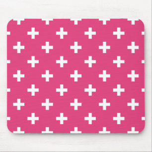 White polka crosses on fuchsia mouse pad
