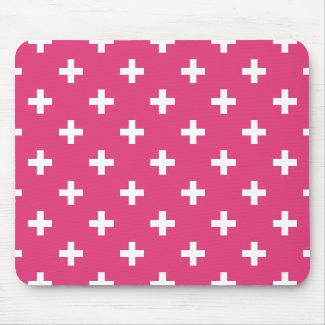 White polka crosses on fuchsia mouse pad (Front)