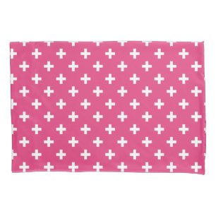 White polka crosses on fuchsia pillow case
