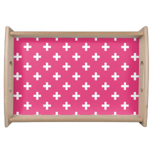 White polka crosses on fuchsia serving tray