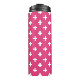 White polka crosses on fuchsia thermal tumbler