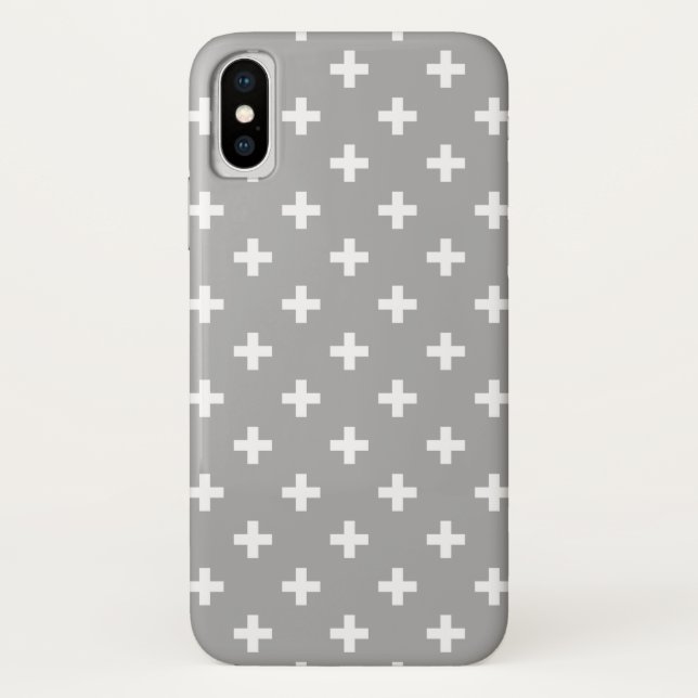 White polka crosses on gray Case-Mate iPhone case (Back)