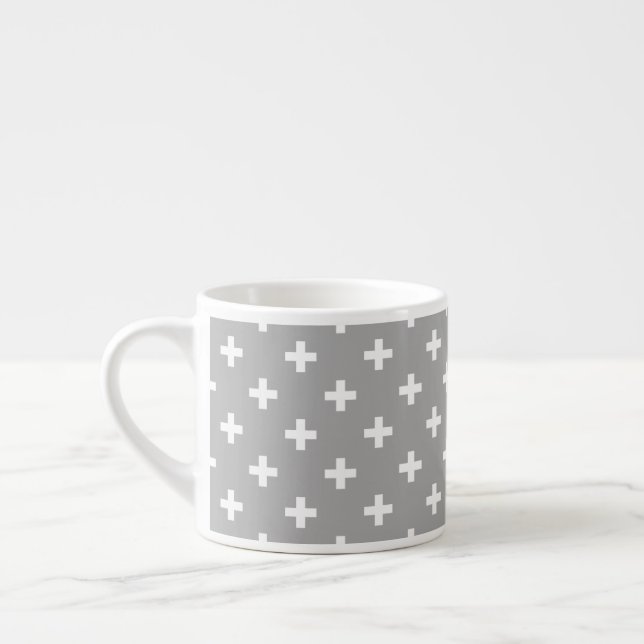 White polka crosses on gray espresso cup (Left)