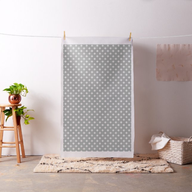 White polka crosses on gray fabric (In Situ)