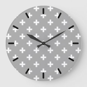White polka crosses on gray large clock