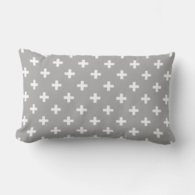 White polka crosses on gray lumbar pillow (Front)