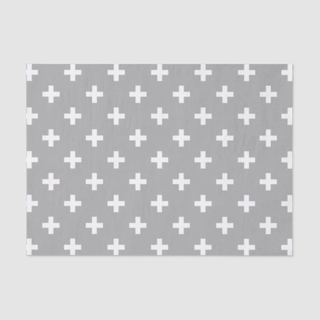 White polka crosses on gray tissue paper (Front)