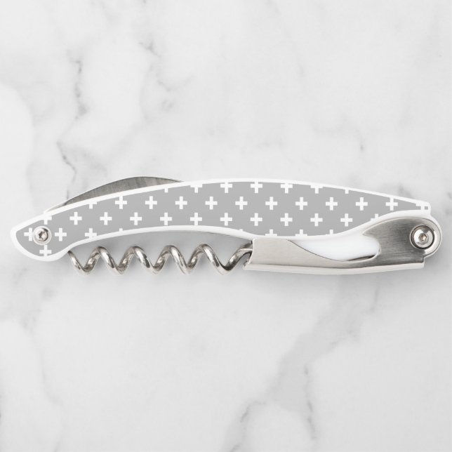 White polka crosses on gray waiter's corkscrew (Back)