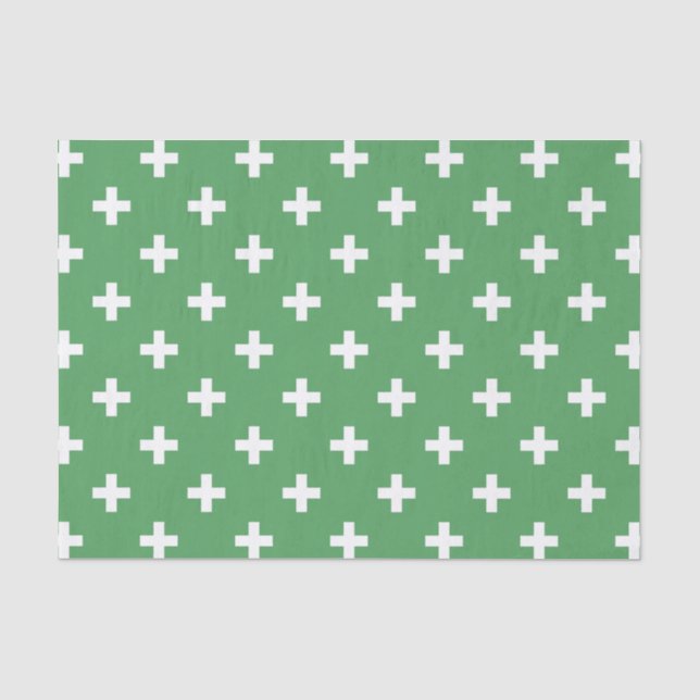 White polka crosses on green tissue paper (Front)