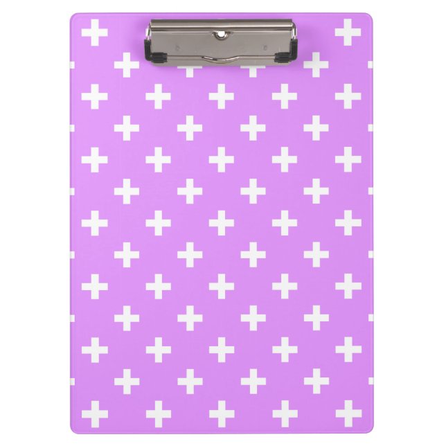 White polka crosses on lilac clipboard (Front)