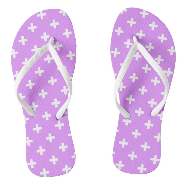 White polka crosses on lilac flip flops (Footbed)