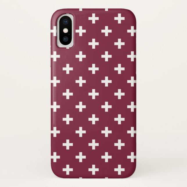 White polka crosses on mulberry Case-Mate iPhone case (Back)